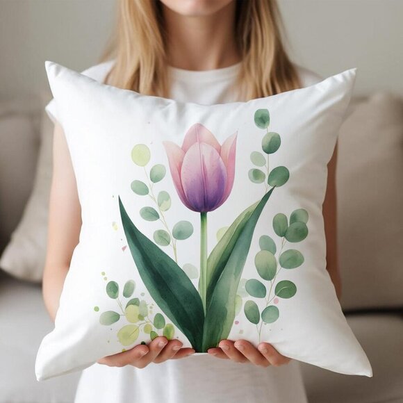 Modern Floral Square Pillow Cover: Soft Cushion for Living Room, Spring Decor - Picture 2 of 6